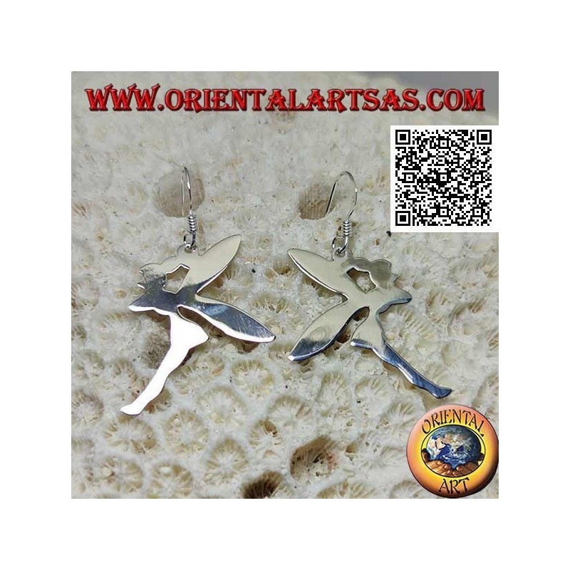Pendientes colgantes de plata en forma de hada "Tinker Bell" de perfil liso