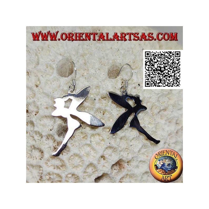 Boucles d'oreilles pendantes en argent en forme de fée "Tinker Bell" au profil lisse