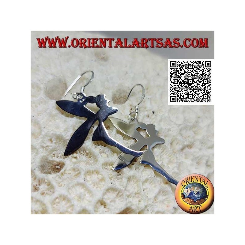 Boucles d'oreilles pendantes en argent en forme de fée "Tinker Bell" au profil lisse