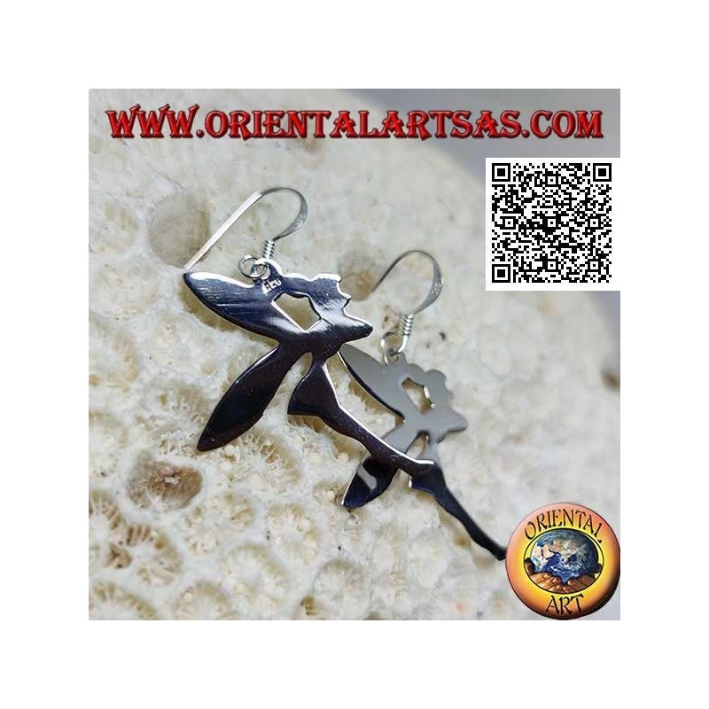 Pendientes colgantes de plata en forma de hada "Tinker Bell" de perfil liso