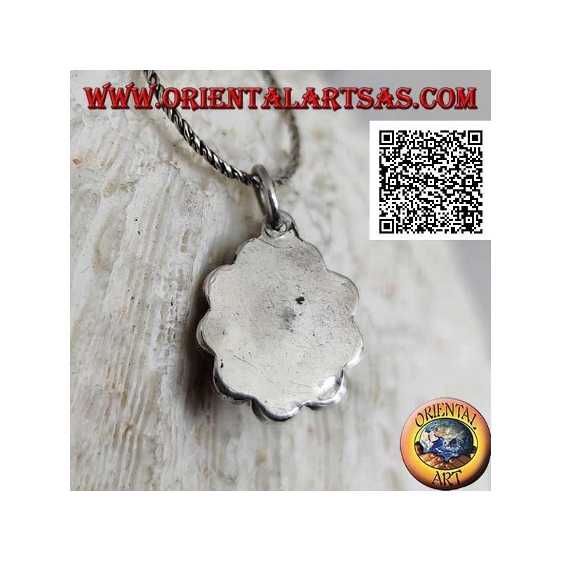 Silver flower pendant with oval moonstone surrounded by coral balls