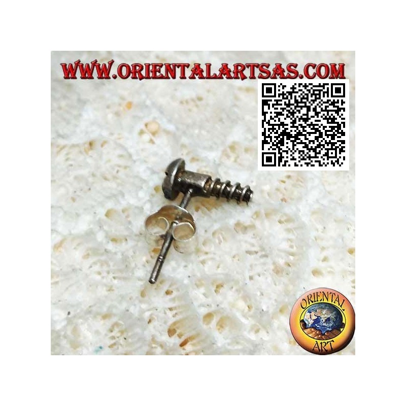 Mini silver earring, the threaded screw