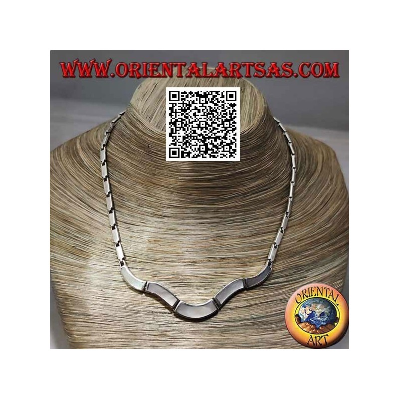 925 ‰ silver choker necklace, smooth rectangles and with mother-of-pearl flush edge (undulata)
