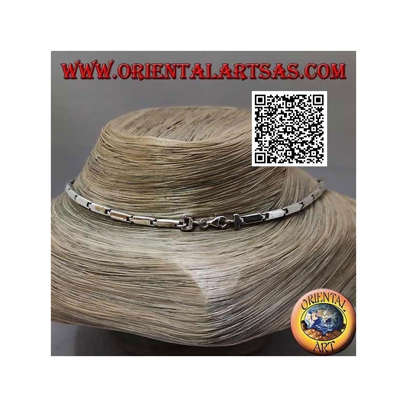 Collana in argento 925 ‰ a girocollo, rettangoli lisci e con madreperla a filo bordo (undulata)