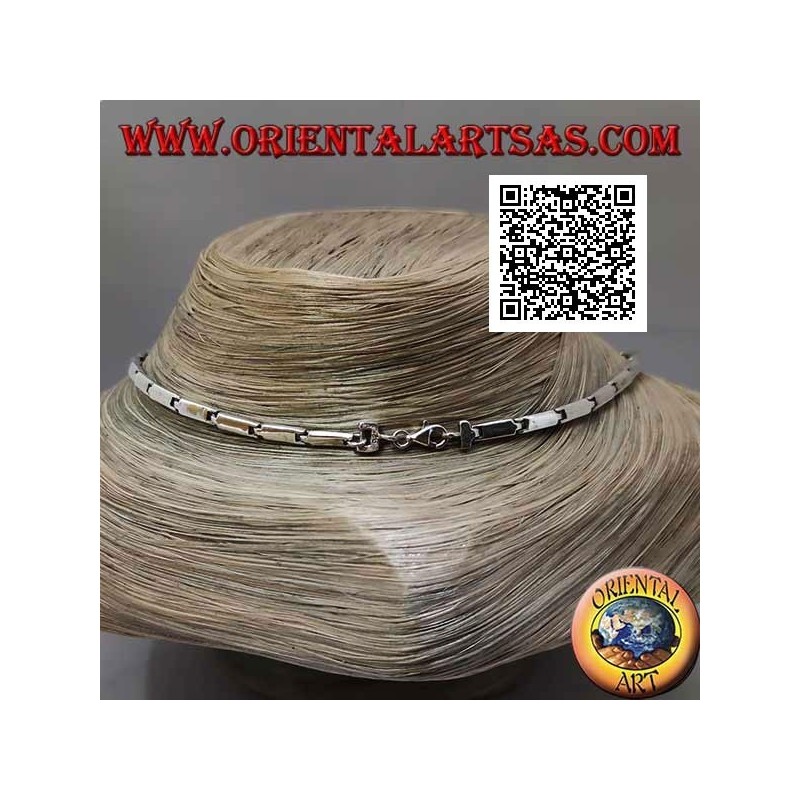 925 ‰ silver choker necklace, smooth rectangles and with mother of pearl flush with central edge