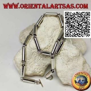 Collana in argento 925 ‰ a girocollo, tubetti lisci uniti da anelli