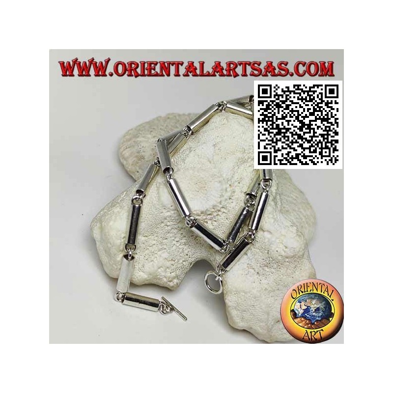 925 ‰ silver choker necklace, smooth tubes joined by rings