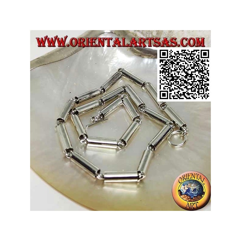 925 ‰ silver choker necklace, smooth tubes joined by rings
