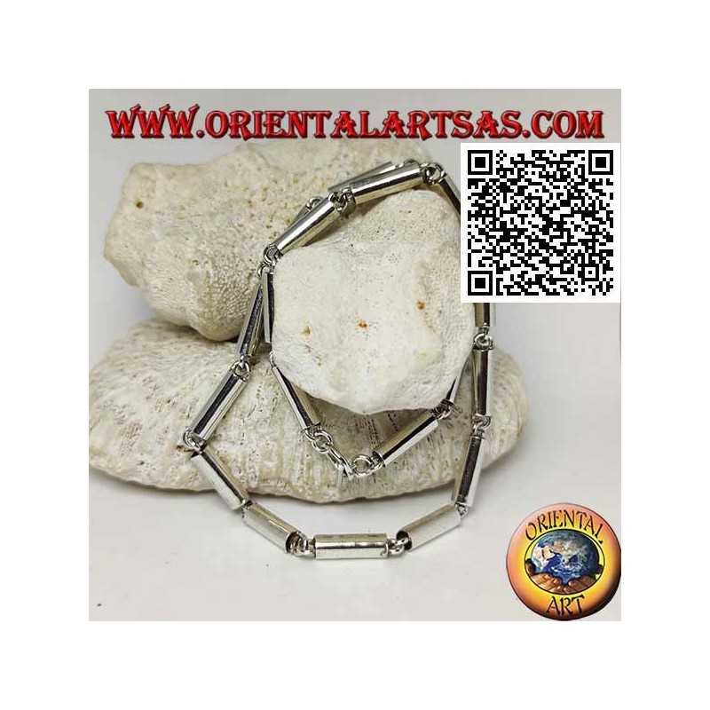 Collana in argento 925 ‰ a girocollo, tubetti lisci uniti da anelli