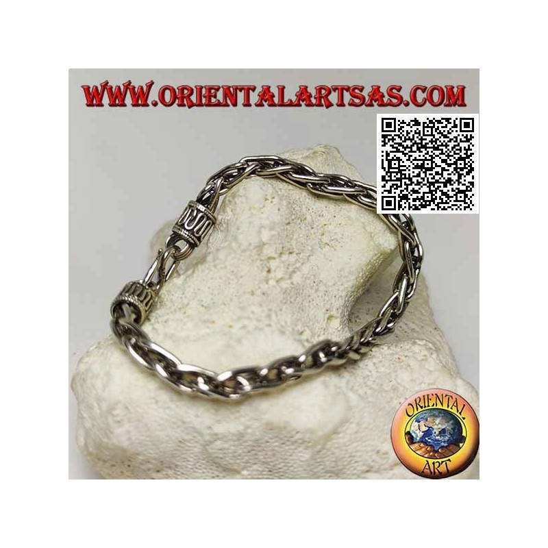 Bracciale in argento a maglia intrecciata con gancio a serpentina da 20,5 cm x 5 mm
