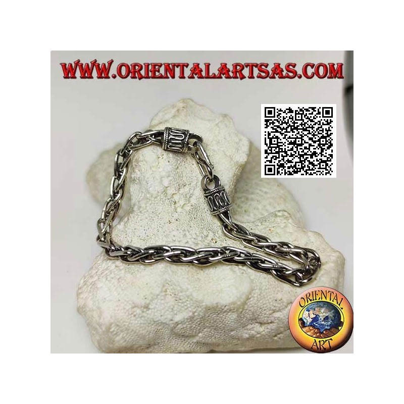 Silver woven mesh bracelet with 20.5cm x 5mm serpentine hook