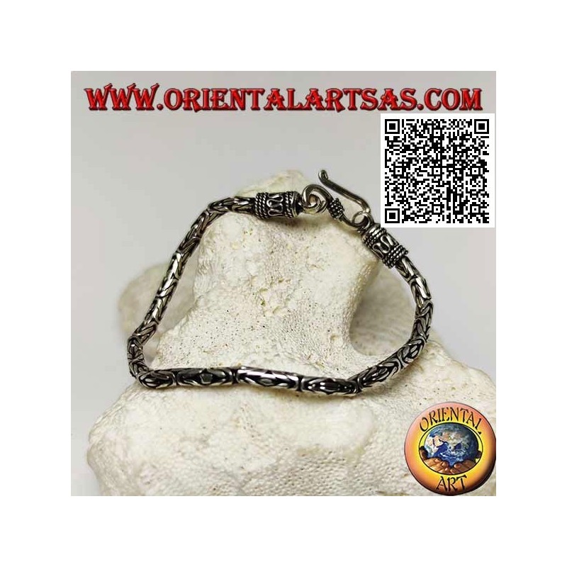 Silbernes "Borobudur" Gliederarmband (byzantinisches Glied) mit 21 cm x 3 mm Serpentinenhaken