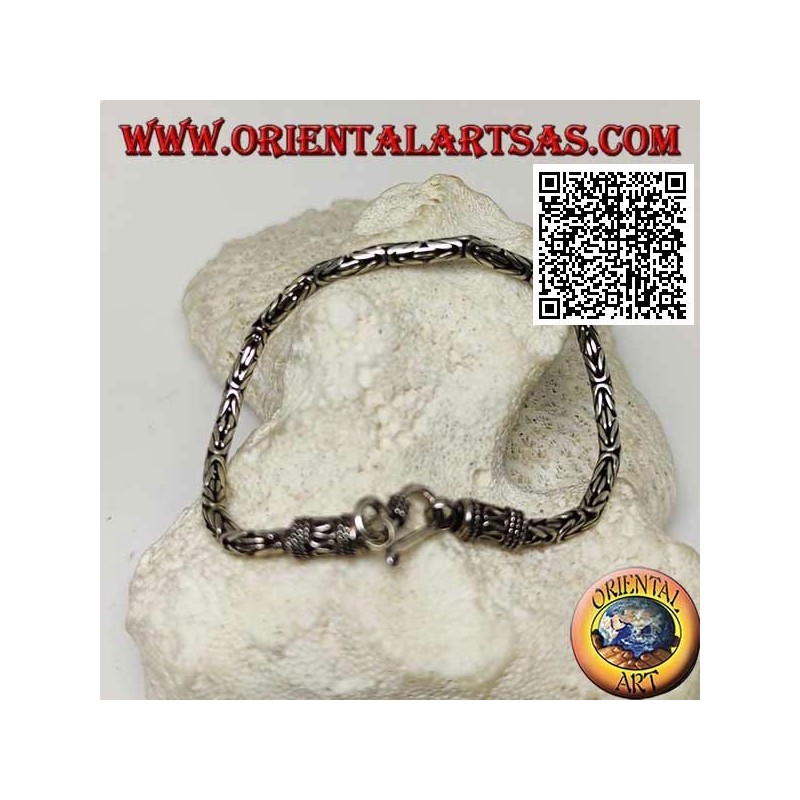 Pulsera de eslabones de plata "Borobudur" (eslabones bizantinos) con gancho serpentino de 21 cm x 3 mm