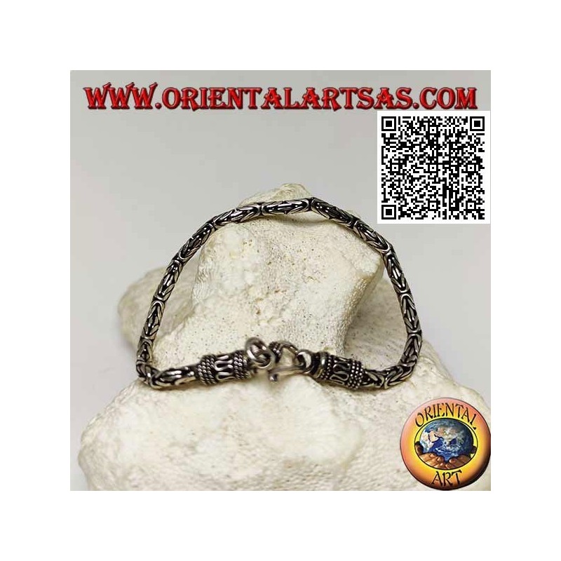Pulsera de eslabones de plata "Borobudur" (eslabones bizantinos) con gancho serpentino de 21 cm x 3 mm