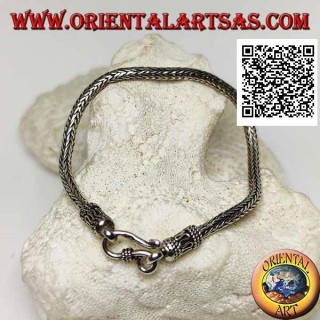 Pulsera de plata de eslabones de serpiente de Indonesia con gancho de serpentina de 21 cm x 3,5 mm