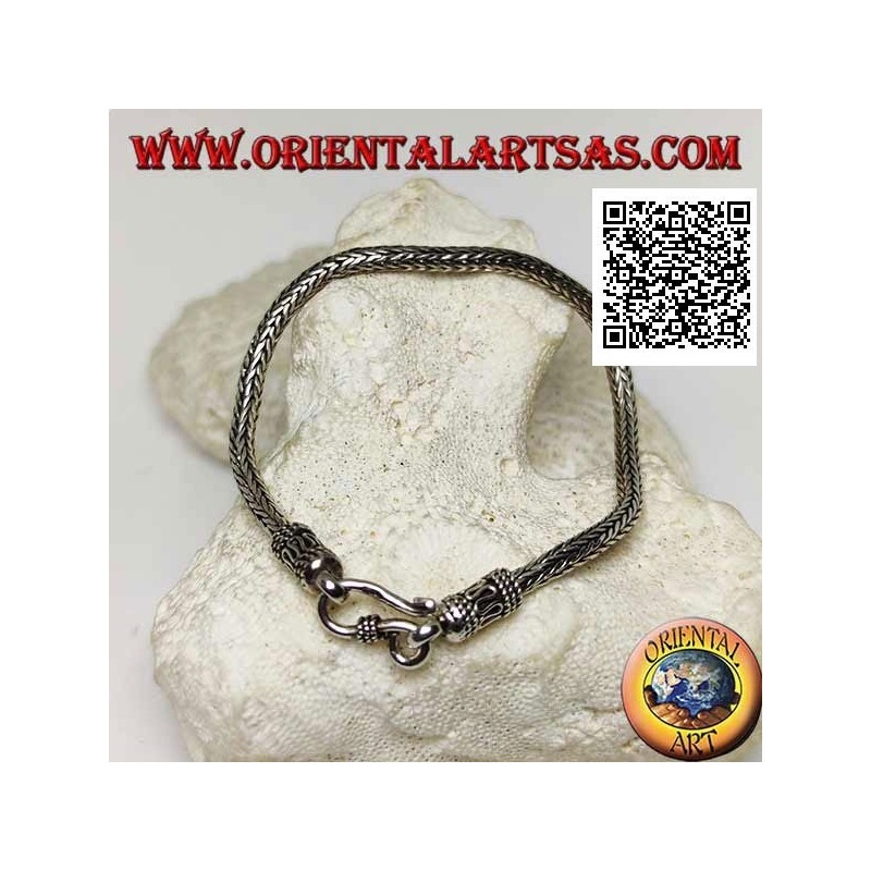 Silver Indonesian snake link bracelet with 21cm x 3.5mm serpentine hook