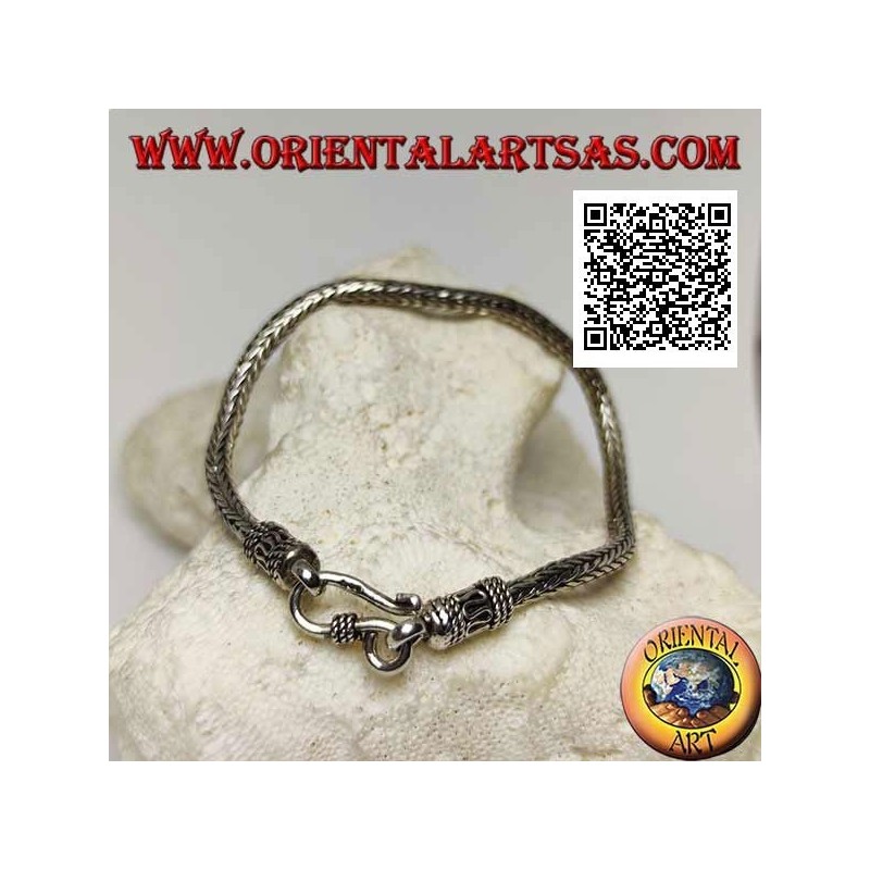 Pulsera de plata de eslabones de serpiente de Indonesia con gancho de serpentina de 21 cm x 3,5 mm