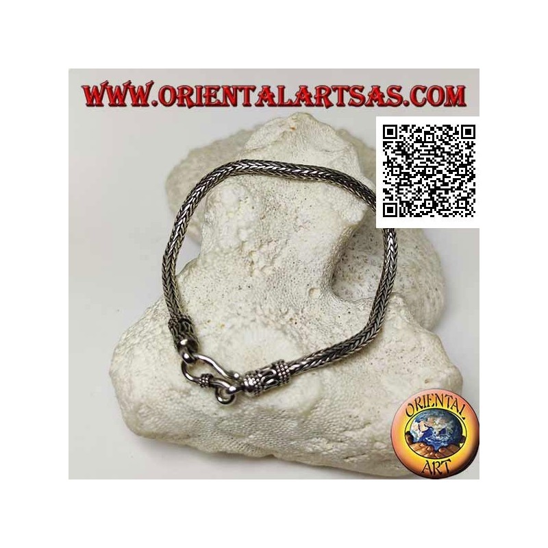 Silbernes indonesisches Schlangengliedarmband mit 21 cm x 3,5 mm Serpentinenhaken