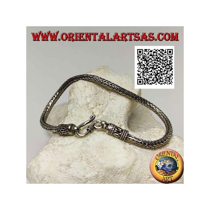 Silbernes indonesisches Schlangengliedarmband mit 21 cm x 3,5 mm Serpentinenhaken