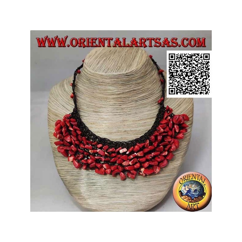 Macramé choker necklace with beads and coral fragments