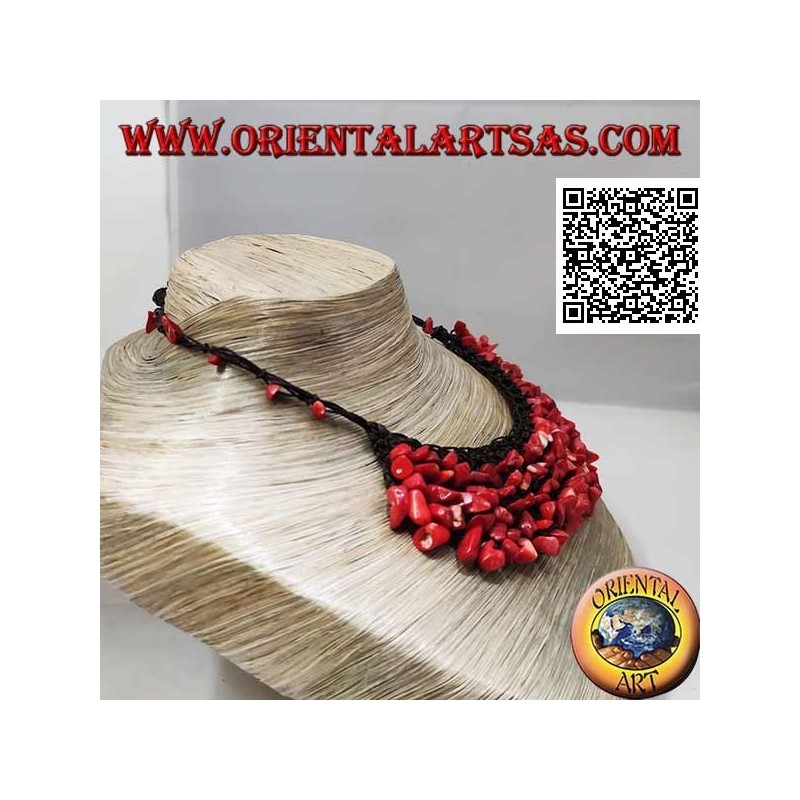 Macramé choker necklace with beads and coral fragments