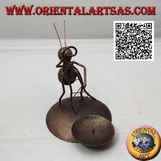 Wrought iron candle holder, monkfish ant with net