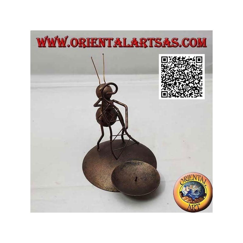 Wrought iron candle holder, monkfish ant with net