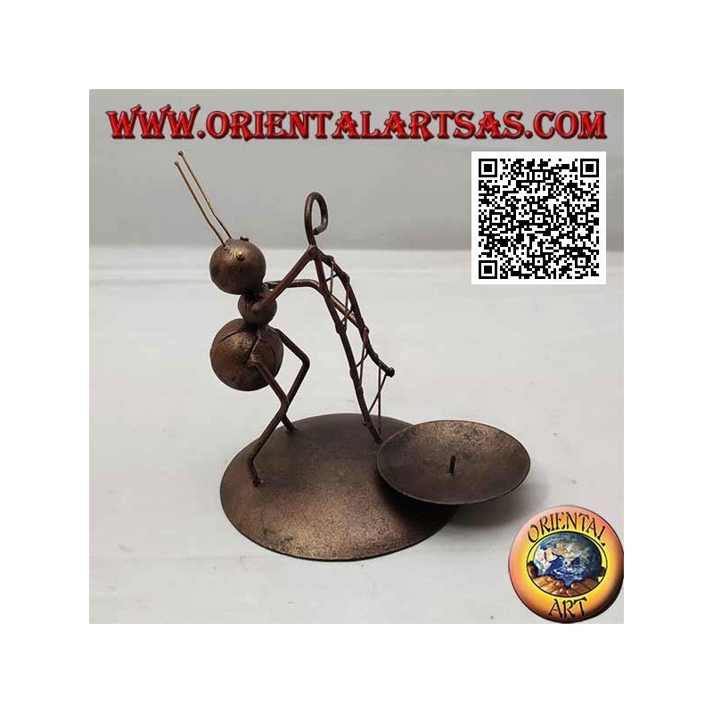 Wrought iron candle holder, monkfish ant with net