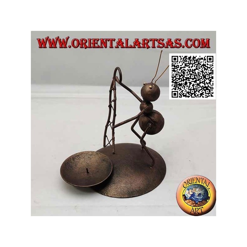 Wrought iron candle holder, monkfish ant with net