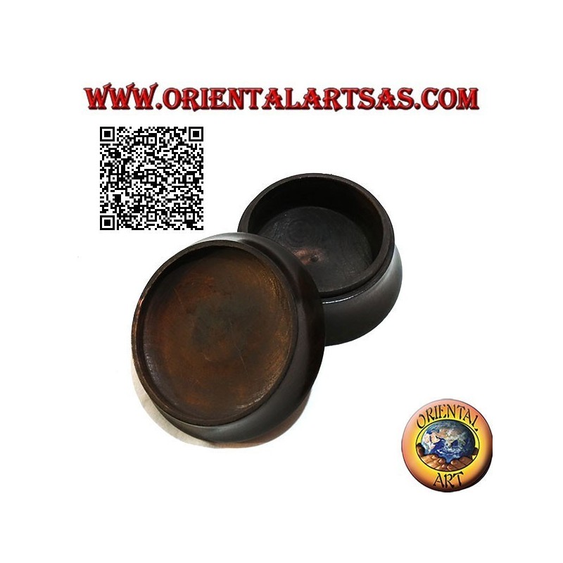 Cylindrical convex box in mahogany wood with nickel or silver plate of an elephant in the forest