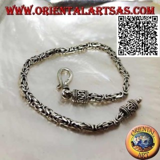 Pulsera de eslabones de plata "Borobudur" (eslabones bizantinos) con gancho serpentino de 19 cm x 3 mm