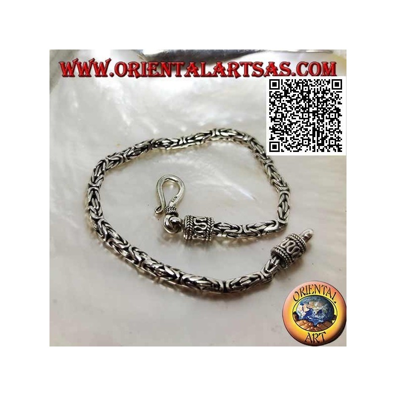 Silbernes "Borobudur" Gliederarmband (byzantinisches Glied) mit 19 cm x 3 mm Serpentinenhaken