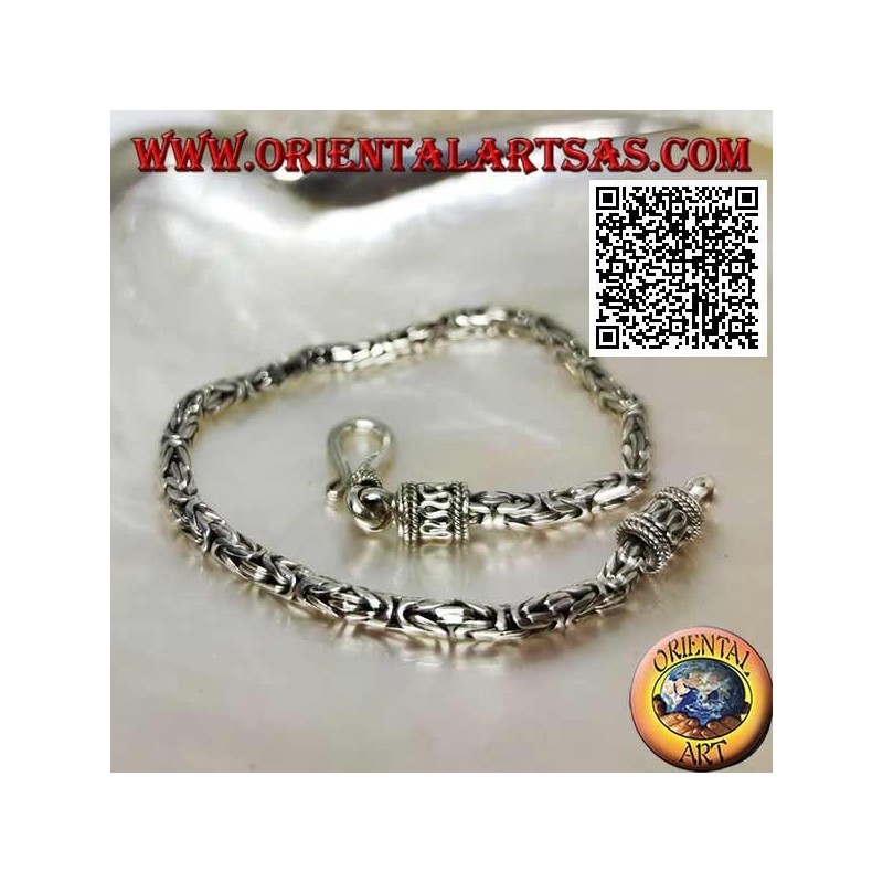 Silbernes "Borobudur" Gliederarmband (byzantinisches Glied) mit 19 cm x 3 mm Serpentinenhaken