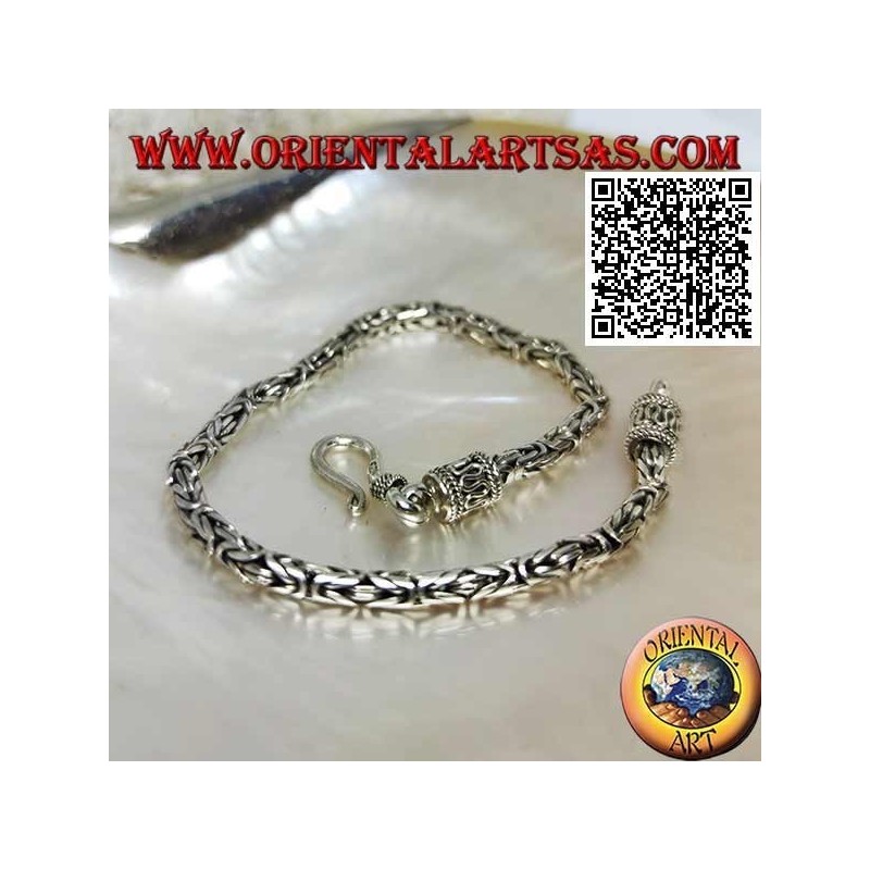 Bracelet à maillons "Borobudur" en argent (lien byzantin) avec crochet serpentin de 19 cm x 3 mm