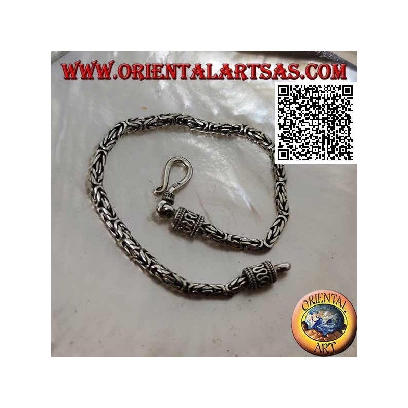 Pulsera de eslabones de plata "Borobudur" (eslabones bizantinos) con gancho serpentino de 19 cm x 3 mm