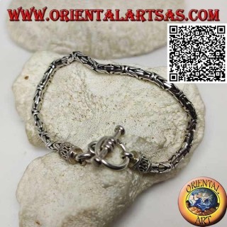 Silver "Borobudur" link bracelet (Byzantine link) with 22 cm x 4 mm circle clasp