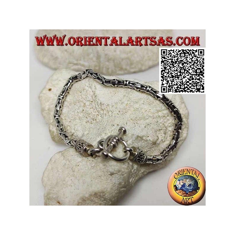 Bracelet à maillons "Borobudur" en argent (lien byzantin) avec fermoir circulaire de 22 cm x 4 mm
