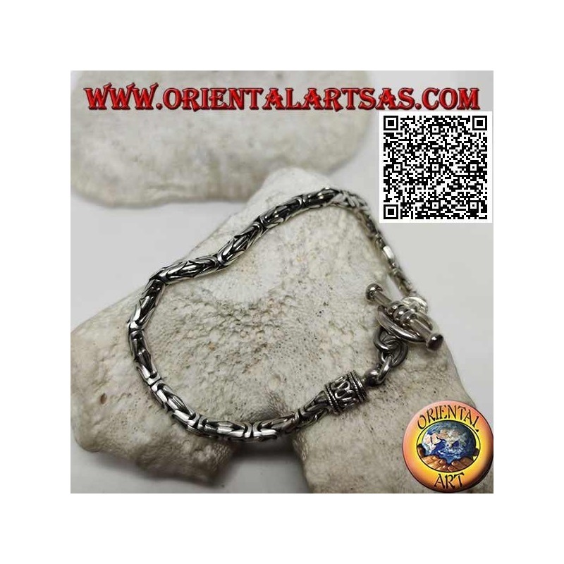 Pulsera de eslabones de plata "Borobudur" (eslabones bizantinos) con cierre circular de 22 cm x 4 mm