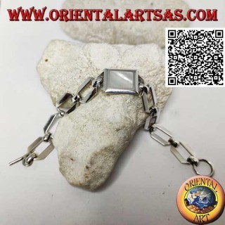 Pulsera de cadena de plata con anillos cuadrados con nácar rectangular con borde liso