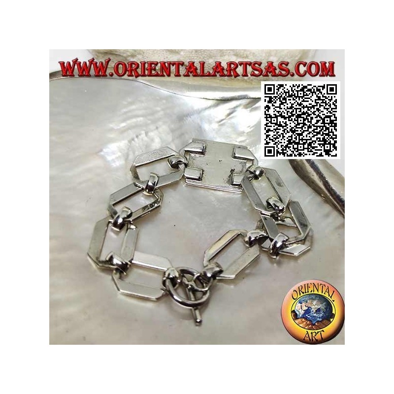 Pulsera de cadena de plata con anillos cuadrados con nácar rectangular con borde liso