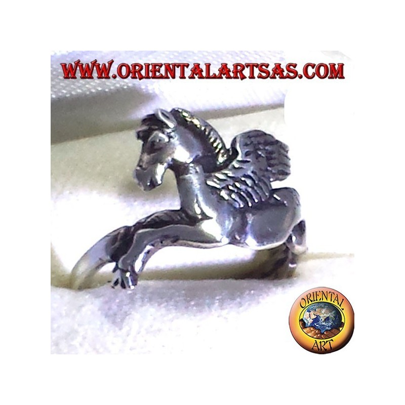 silver ring Pegasus winged horse,