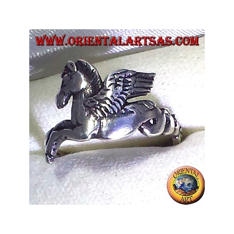 Pegasus anneau de cheval ailé, argent