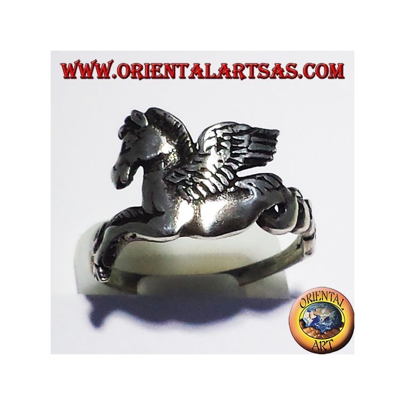 anello Pegaso   cavallo alato , in argento