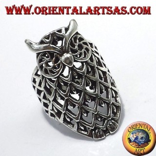 anello in argento, gufo traforato  