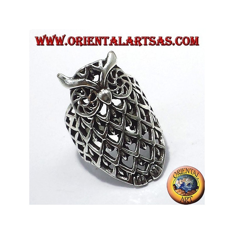 anillo de plata, búho perforado
