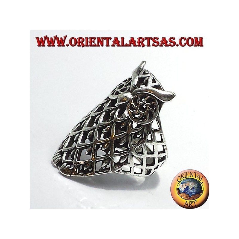 Bague en argent, hibou percé