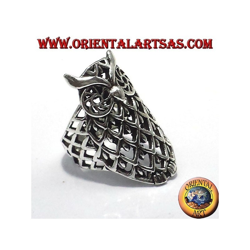 Bague en argent, hibou percé