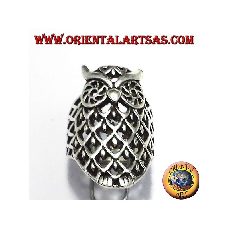 Silver ring, owl pierced