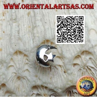 Mini pendiente de plata, luna creciente y estrella lisa y redondeada