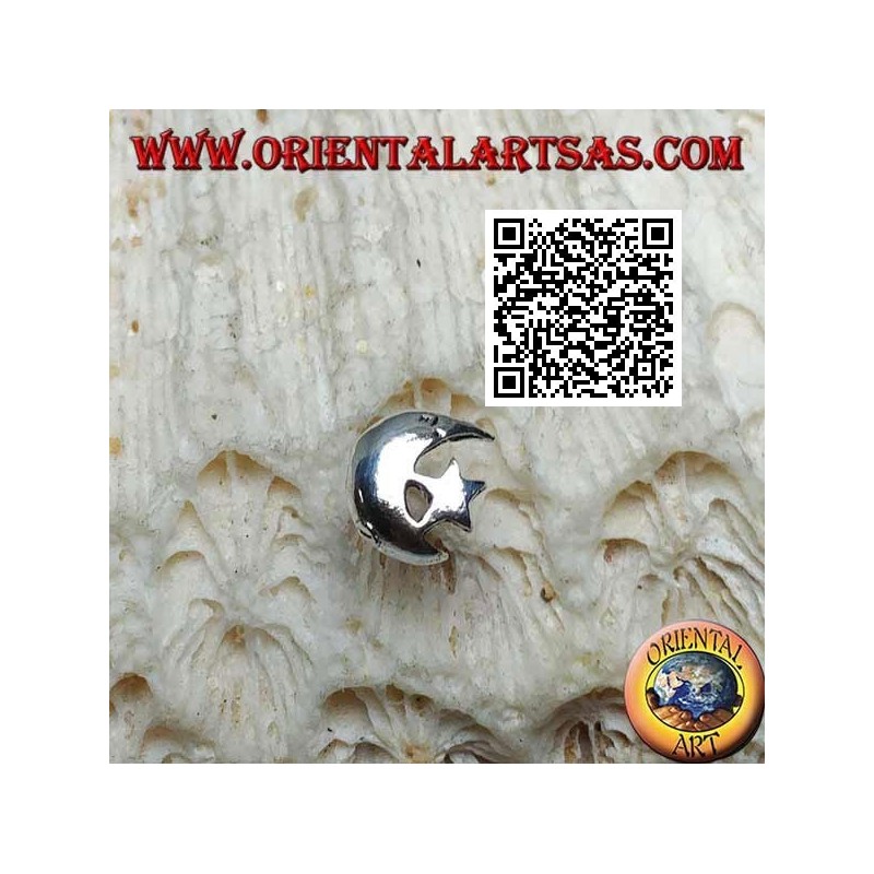 Mini silver earring, crescent moon and smooth and rounded star